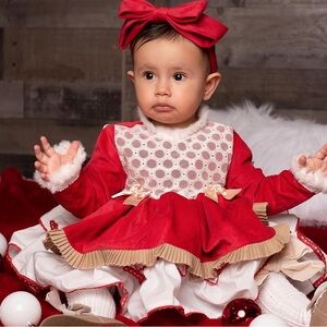 Charming Red and Cream Baby Dress with Bow